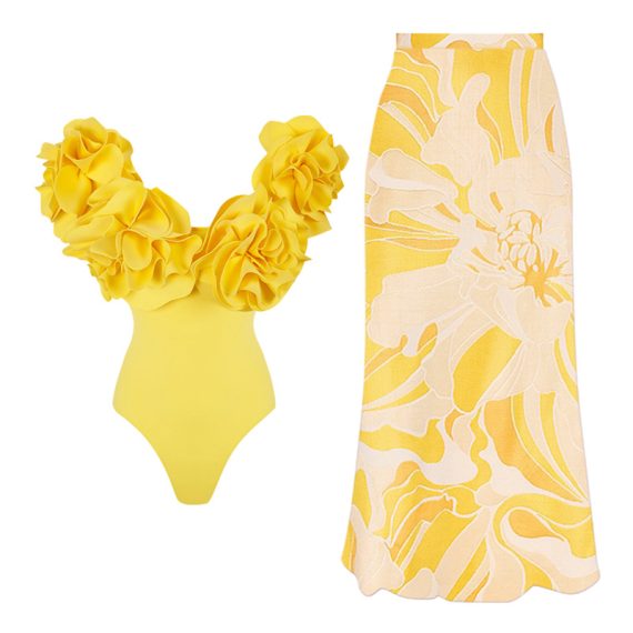 Beach Vacation Suit With Three-Dimensional Flower One-Piece Swimsuit for Women